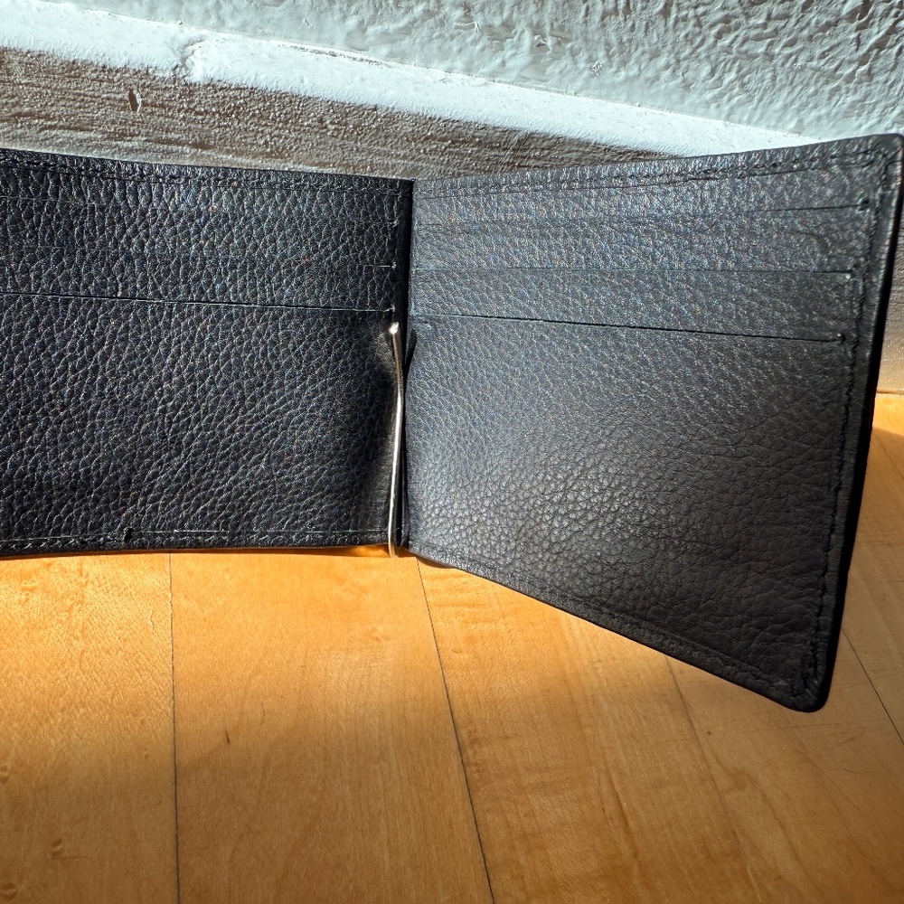 Mens leather money clip card holder, very thin